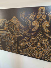 Lucky Trunk Up Elephants- Wildlife Canvas-Gold varnish