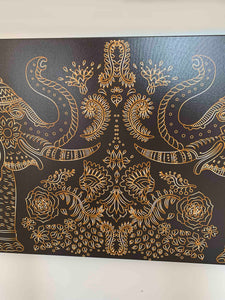 Lucky Trunk Up Elephants- Wildlife Canvas-Gold varnish