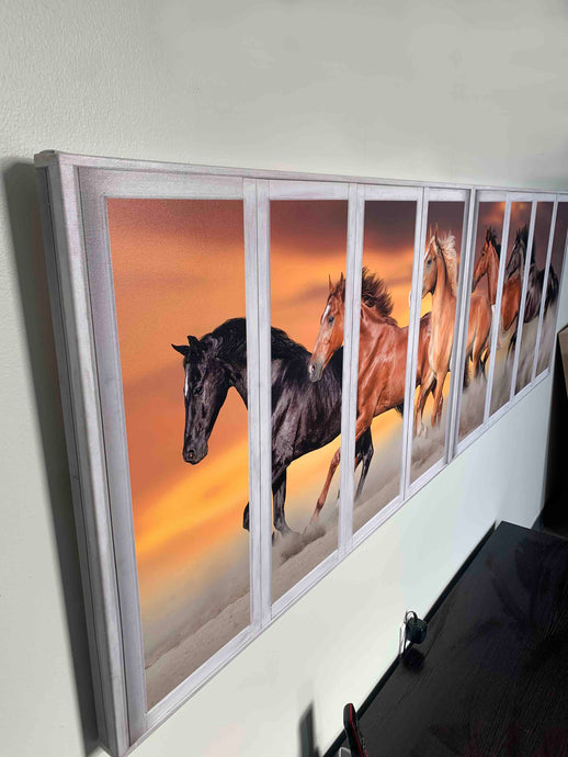 Panoramic Team of Horses with window effect- Animal Print Canvas